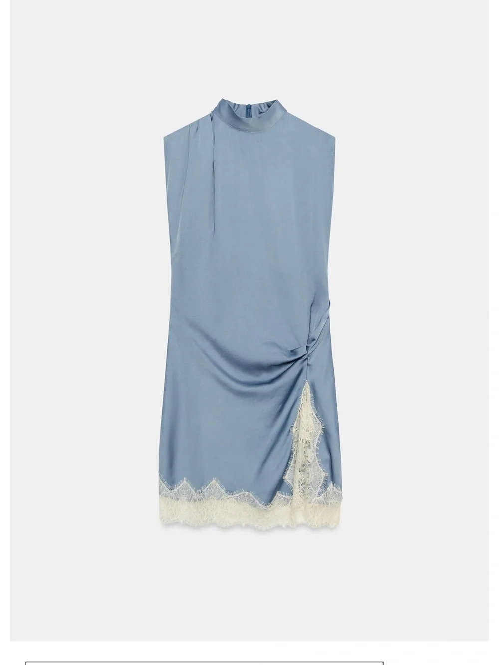 Zara Sleeveless Light Blue Lace-Trim Mini Dress